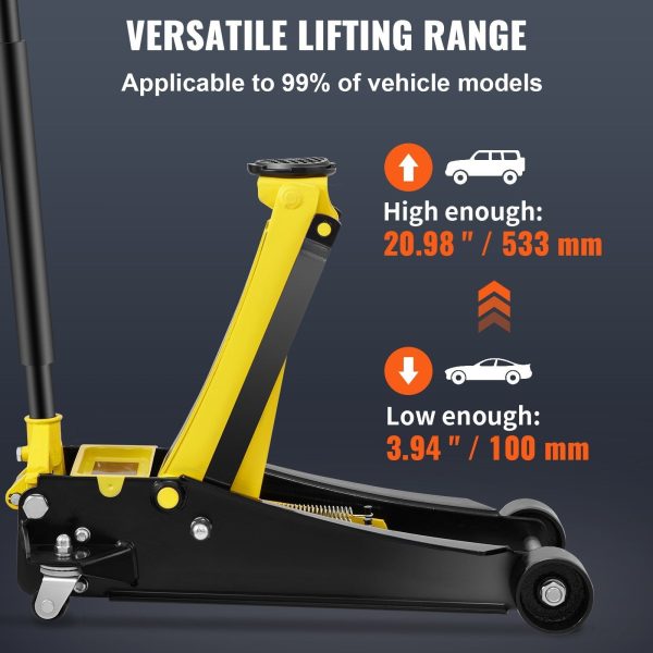 VEVOR Low Profile Floor Jack 4 Ton Heavy Duty Steel Dual Piston - Image 3