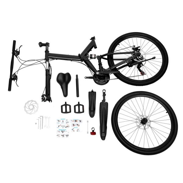 Aiqidi 26 Inch 21 Speed Folding Mountain Bike Full Suspension Dual Disc Brakes Bicycle Unisex Adult Bicycle Black - Image 13