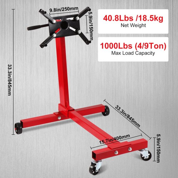 ANDTE Steel Rotating Engine Stand with 360 Degree Rotating Head and Folding Frame: 1/2 Ton (1000 lb) Capacity, Red - Image 6