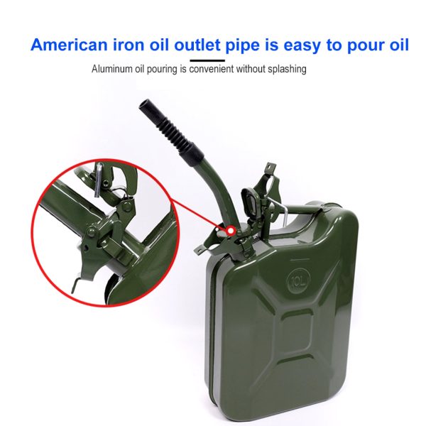 MoreChioce 10L Green Metal Jerry Can Store Container with Fixed Spout for Petrol Oil Water Alcohol - Image 5