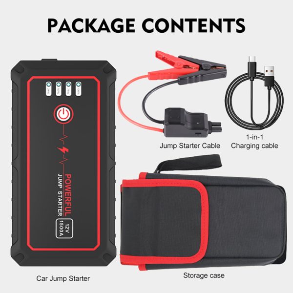 1500A Car Jump Starter 12V 14000mAh(up to 8L Gas,6L Diesel Engines) with USB Quick Charge 3.0 and Smart Clip - Image 6