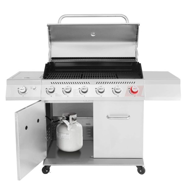 Royal Gourmet GA6402S Stainless Steel Gas Grill, Premier 6-Burner Propane Grill with Sear Burner and Side Burner, 74,000 BTU, Cabinet Style, Outdoor BBQ Party Grill, Silver