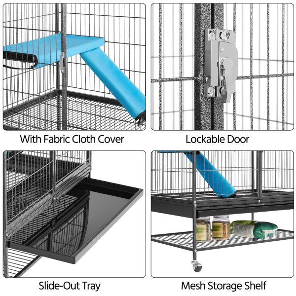 Yaheetech Rolling 2-Story Ferret Cage Small Animal Cage for Chinchilla Adult Rats Metal Critter Nation Cage w/ 2 Removable Ramps/Platforms Black - Image 6