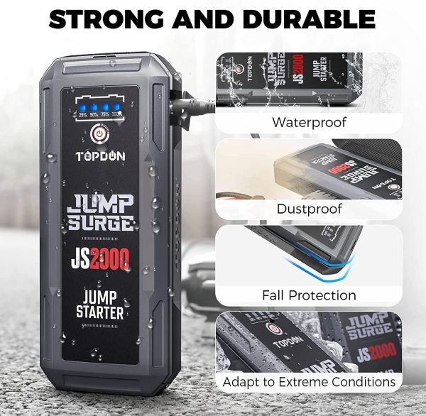 Car Battery Charger Jump Starter, TOPDON JS2000 12V 2000A Peak Battery Jump Start for Up to 8L Gas/6L Diesel Engines - Image 6