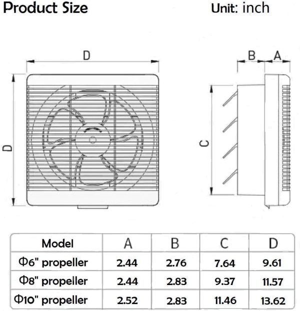 SAILFLO Exhaust Shutter Fan 8 Inch 300 CFM， 2 Direction Reversible Strong Airflow Ventilation Blower for Bathroom Attic Kitchen Window Basement， 8" Diameter Propeller - 12"×12"Panel - Image 6