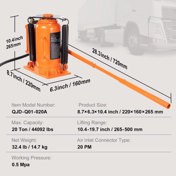 BENTISM Air Hydraulic Bottle Jack 20Ton 10.4"-19.7" High Lift Pneumatic Bottle Jack Portable Auto Repairing Shop Tool for Vehicles Trucks Cars - Image 7