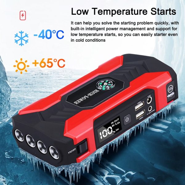 Radirus Emergency power supply,Power 3.0L or USB Display/Safety Jump 12.0V Battery or 1.5L Diesels Hammer/LED Car Support Low-Temperature Dual power supply USB Dazzduo power supply - Image 2