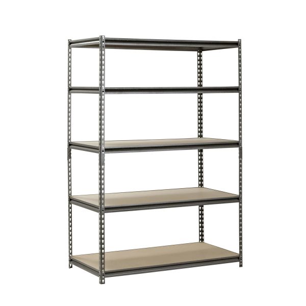 Edsal 48"W x 24"D x 72"H 5-Shelf Steel Freestanding Shelves， Silver-Vein