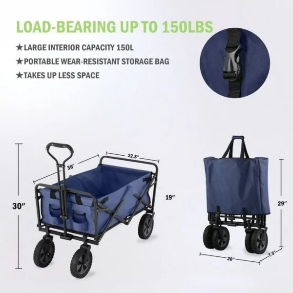 APOLLOLIFT Folding Wagon Cart, Outdoor Garden Cart Foldable Wagon for Sports, Shopping, Camping, Portable 220lbs Beach Wagon, Blue - Image 6