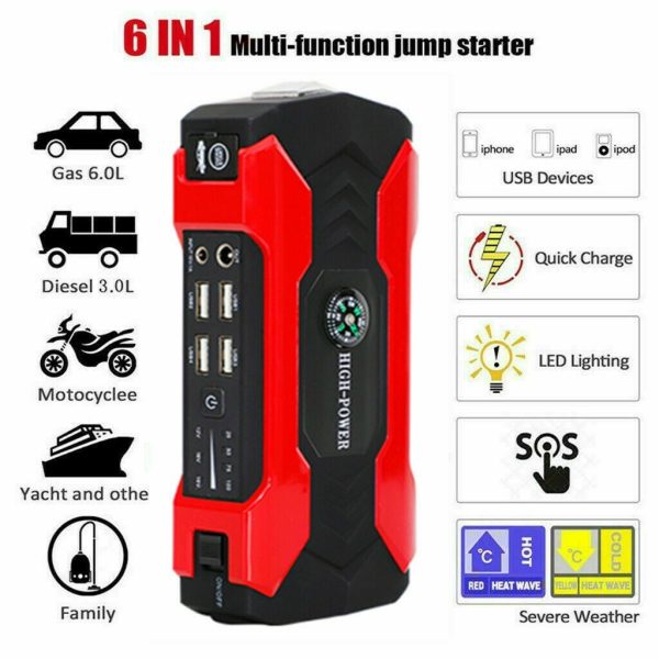 DFITO 28000mAh 12V UltraSafe Portable Jump Starter with LED Display for up to 6L Gas and 3L Diesel Engines - Image 6