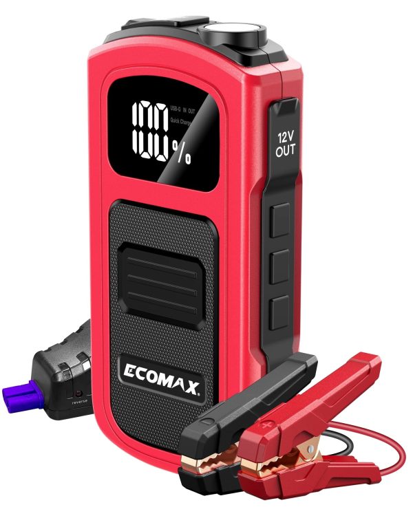 ECOMAX Car Jump Starter Box, 1500A Peak 15000mAh 12V Auto Battery Booster Pack with LED Light, Portable Power Bank Charge, ECA80