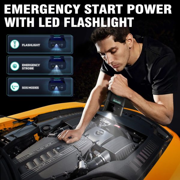 Portable Power Station Jump Starter: 1200 Peak/600 Instant Amps, 120 PSI Air Compressor, 1500A 13500mAh 12V Battery for 8.0L Gas or 6.0L Engines - Image 4