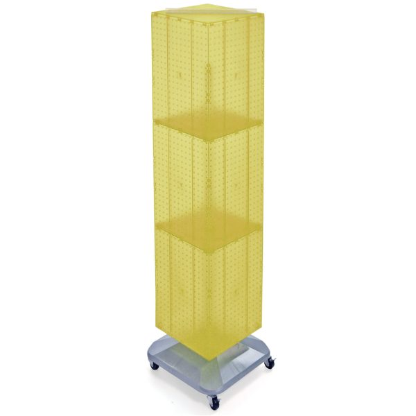 Azar Displays 701465-YEL Yellow Four-Sided Pegboard Tower Floor Display on Revolving Wheeled Base. Spinner Rack Stand. Panel Size: 14"W x 60"H