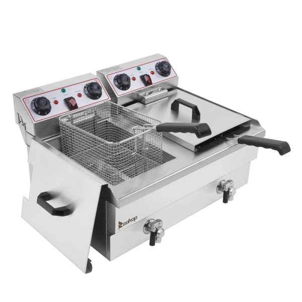 EH102V 16.9QT Stainless Steel Double Tank Deep Fryer 3400W MAX (8L + 8L Capacity) - Large Handle, Ideal for Big Blue Fans - Image 5