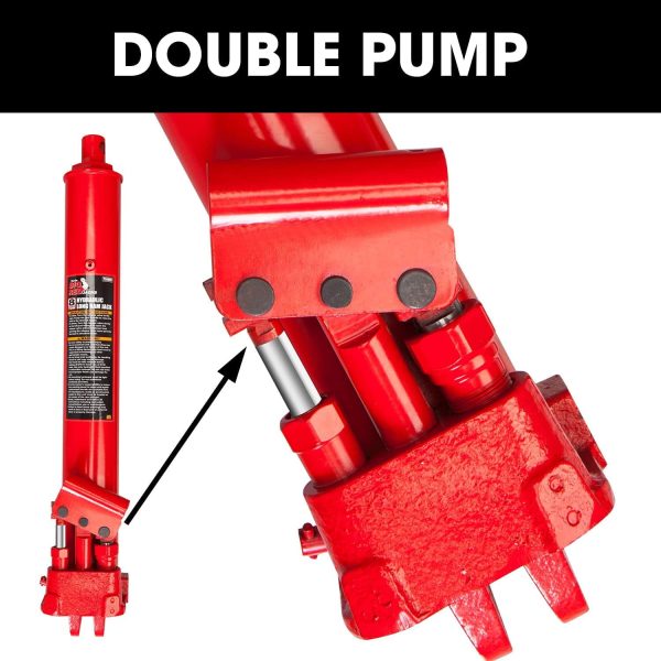 Big Red Hydraulic Long Ram Jack with Double Piston Pump and Clevis Base,8 Ton (16,000 lb) Capacity,Red,W808R - Image 3