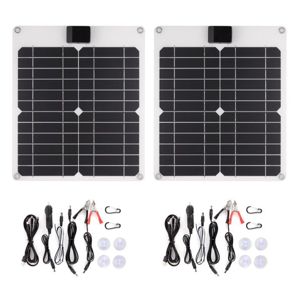 moobody 15W*2 5V/12V Solar Panel Car Battery with USB Chain Output Ports Portable Waterproof Trickle Battery & Maintainer for Car Boat Automotive RV Phones, Laptop Camera, 5V Devic