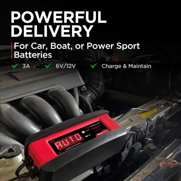 Schumacher Fully Automatic Battery Charger, Maintainer, and Auto Desulfator- 3 Amp, 6V/12V - Image 3