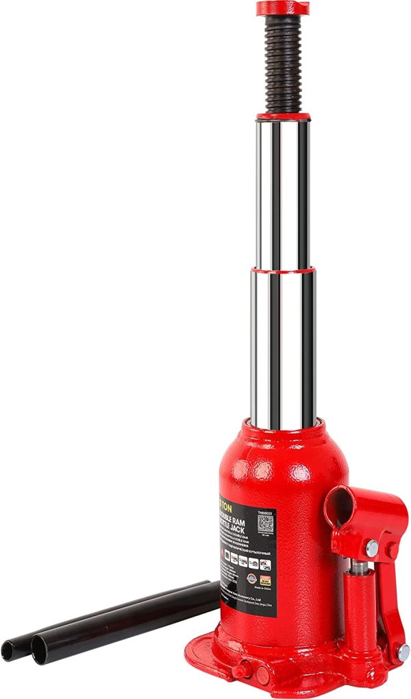 Big Red 8 Ton Double Ram Welded Hydraulic Car Bottle Jack for Auto Repair and House Lift,Red,W8080R