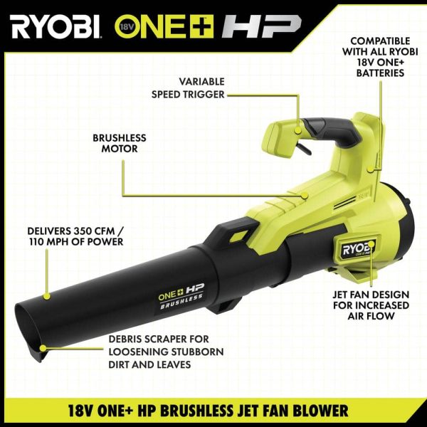 ONE+ HP 18V Brushless 110 MPH 350 CFM Cordless Variable-Speed Jet Fan Leaf Blower w/ 4.0 Ah Battery and Charger P21120 - Image 4