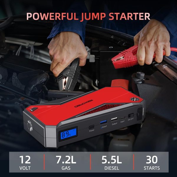 DBPOWER Red 800A Peak 18000mAh Portable Car Jump Starter Battery Booster with LCD Screen - Image 2