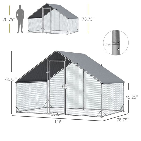 CoSoTower Metal Chicken Coop Run with Cover, Walk-In Outdoor Poultry Pen for Rabbits, Ducks, Large Hen House for Yard, 10' X 6.5' X 6.5', Silver - Image 3