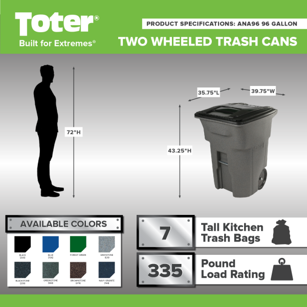 Toter 96 Gallon Trash Can with Smooth Wheels and Lid ;💝 Last Day For Clearance - Image 2