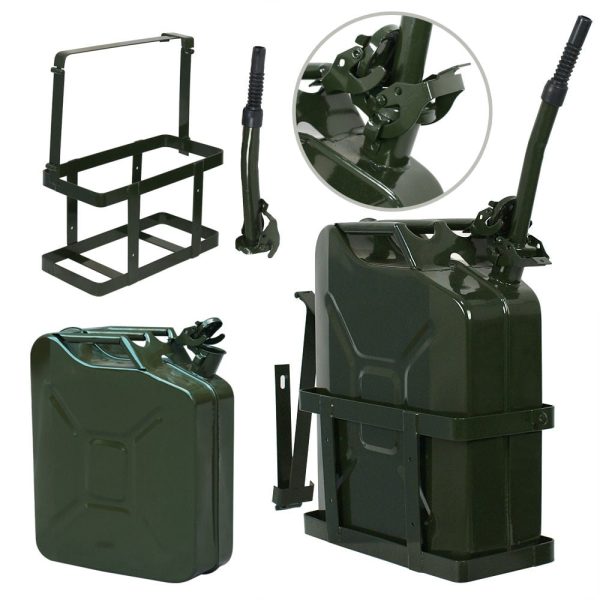 ZENY Set of 4 Jerry Can 5 Gal 20L Gas Fuel Army NATO Military Metal Steel Tank with Holder - Image 2