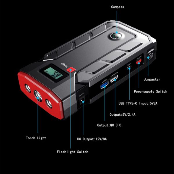 Car Jump Starter, 99900mAh Battery Jump Starter for All Gas or Up to 10L Diesel, Battery Booster Power Pack, 12V Auto Jump Box with LED Light, USB Quick Charge 3.0 - Image 11