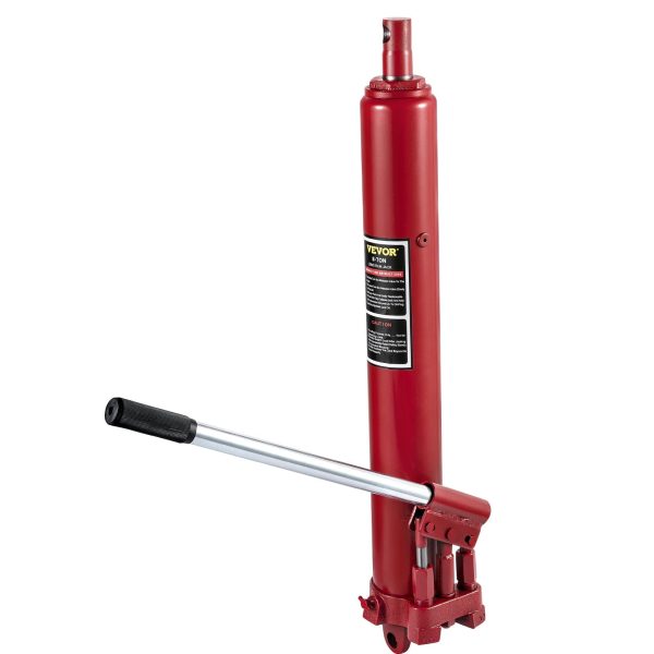 VEVOR Hydraulic Long Ram Jack, 8 Tons/17636 lbs Capacity, with Dual Piston Pump and Clevis Base, Manual Cherry Picker with Handle, for Garage/Shop Cranes, Engine Lift Hoist, Red