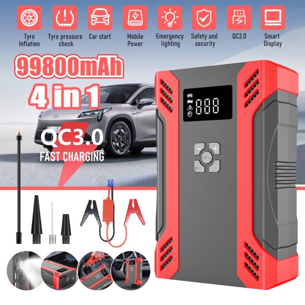 MDHAND Car Jump Starter, Car Emergency Start Power Supply Portable Air Pump All-In-One Machine with Built-in LED Light - Image 3