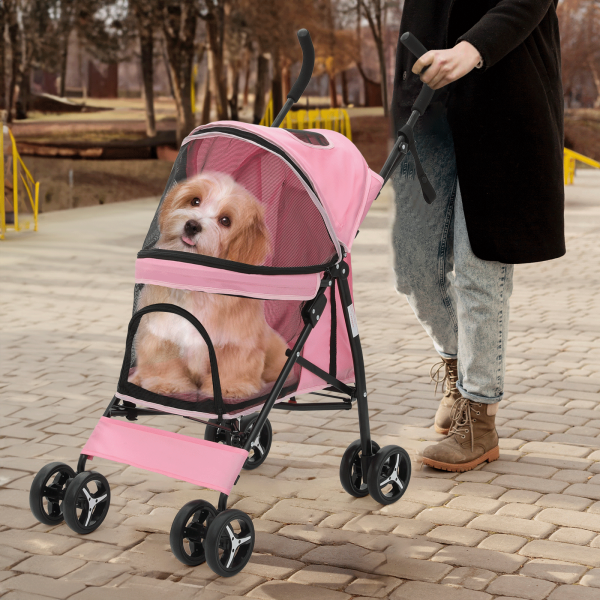 MoNiBloom Foldable Lightweight Dog Stroller for Small Medium Dogs, Pet Stroller,4 Wheel, Pink - Image 4