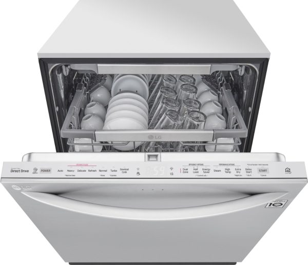 LG - 24" Top Control Smart Built-In Dishwasher with TrueSteam, Tub Light and Quiet Operation - Stainless steel