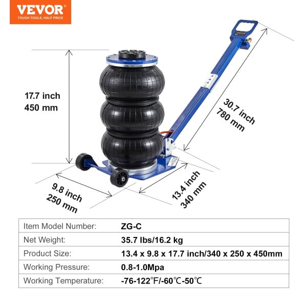 BENTISM Air Jack, 3 Ton/6600 lbs Triple Bag Air Jack, Airbag Jack with Six Steel Pipes, Lift up to 17.7", 3-5 s Fast Lifting Pneumatic Jack, with Adjustable Long Handles for Cars, Garages, Repair - Image 7