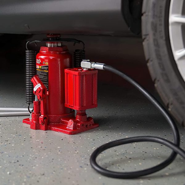 BIG RED 20 Ton Pneumatic Air Hydraulic Car Bottle Jack with Manual Hand Pump, Red, W9206R - Image 4