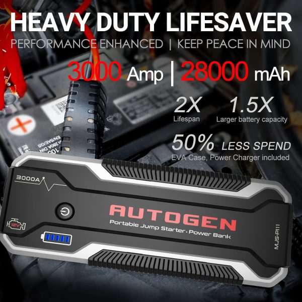 AUTOGEN 3000A Car Battery Charger for Up to 10.0L Gas & Diesel 12V Portable Jump Starter - Image 9