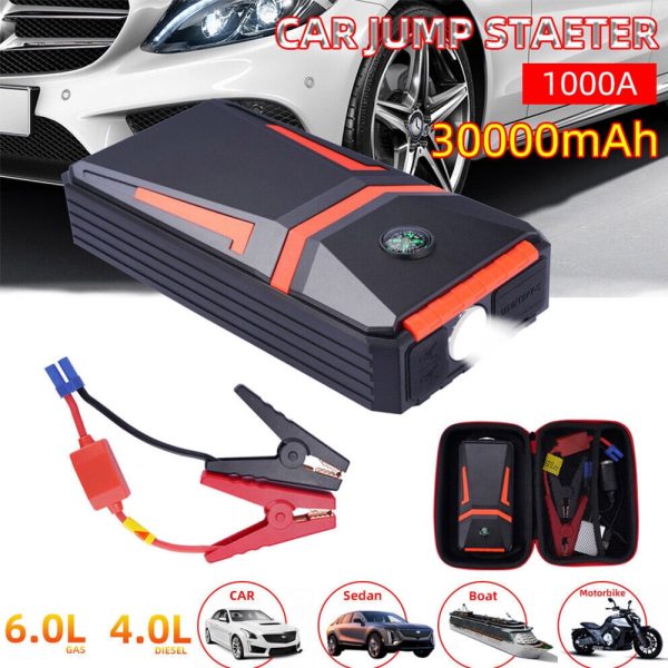 Xhy 30000mAh Car Jump Starter Portable Battery Pack Booster Jumper Box Emergency Start Power Bank Supply Charger with Built-in LED Light