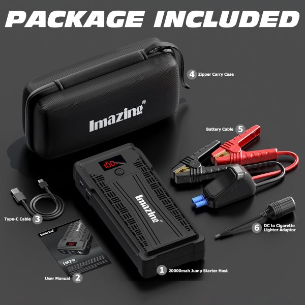 Imazing Car Battery Jump Starter - 2500 amps Peak 20000mAH (up to 8L Gas or 8L Diesel Engine) 12V Auto Battery Booster Portable Power Pack - Image 7