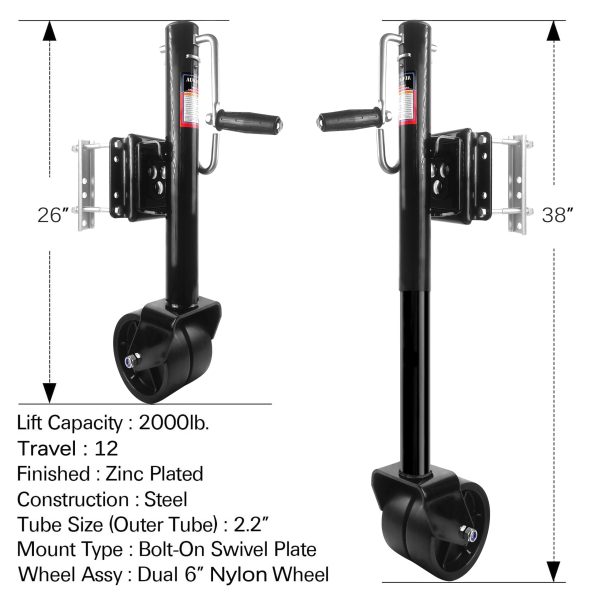 Aukayne Trailer Jack with Wheel Heavy Duty 2000 lbs 12" Lift for RV Boat Anti Rust Galvanized - Image 3