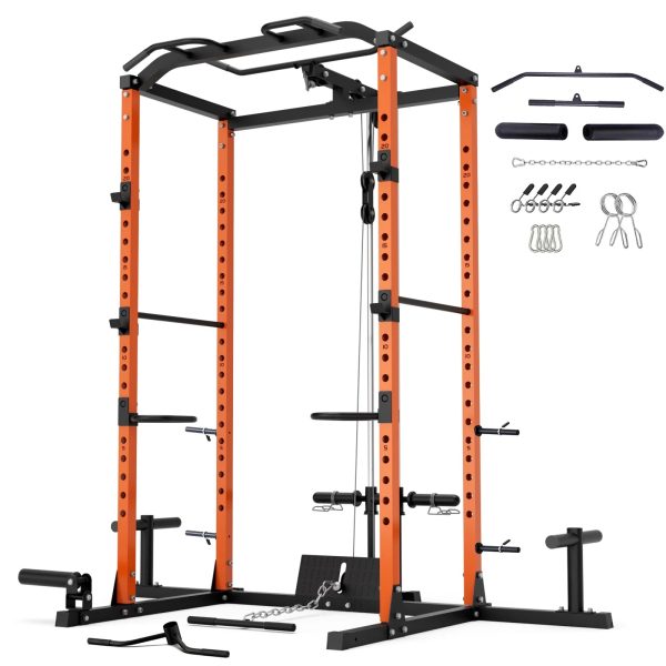 Vanswe Power Cage with LAT Pulldown Attachment, 1200-Pound Power Rack Home Gym