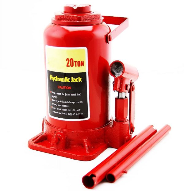 XtremepowerUS 20Ton Portable Hydraulic Bottle Car Jack Lift Farm Equipment Low Profile Automotive Shop, Red