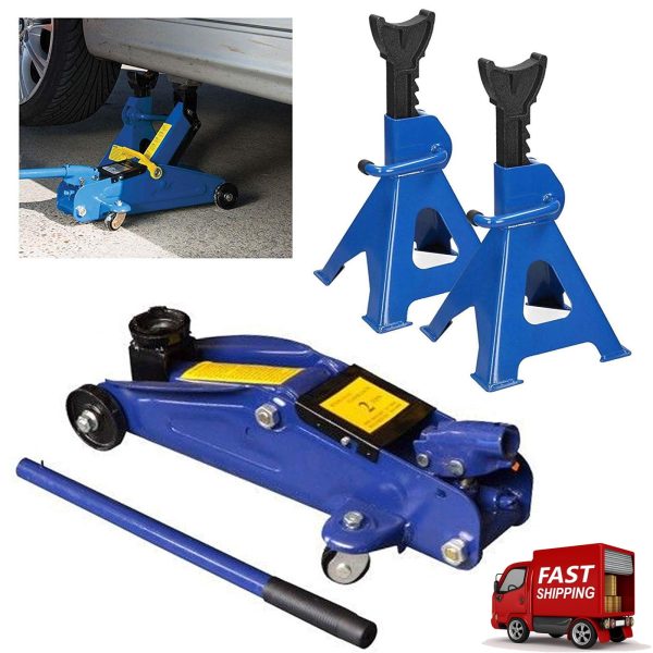 Dayplus 2T Hydraulic Trolley Floor Jack w/ Carrying Case Combo with 2 3T Jack Stands