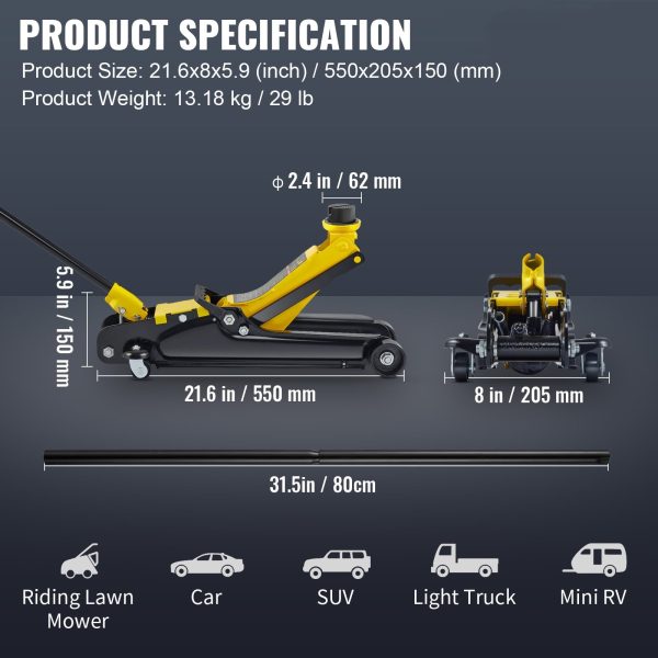 SKYSHALO 2.5 ton Heavy Steel Single Piston Hydraulic Pump Low Profile Floor Jack - Image 7