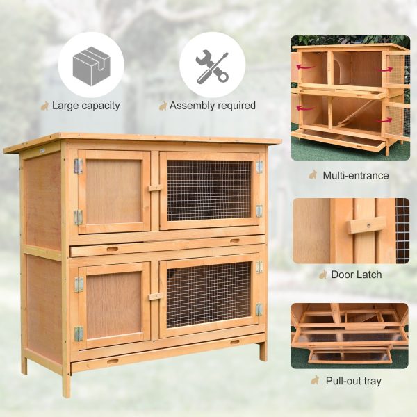 Pawhut Solid Wood Rabbit/Bunny Hutch with 2 Large Main Rooms, Yellow - Image 6