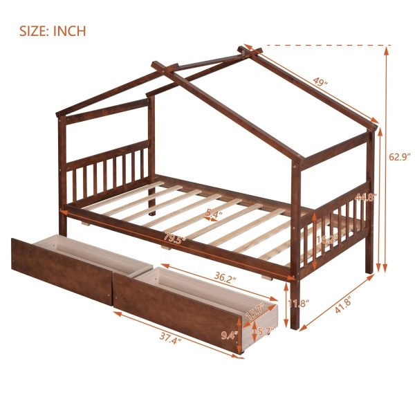 Upgrade your bedroom decor with this cozy and elegant Twin Size Wooden House Bed. Featuring spacious drawers and a stylish walnut finish this bed is the perfect addition to your bedroom. - Image 7