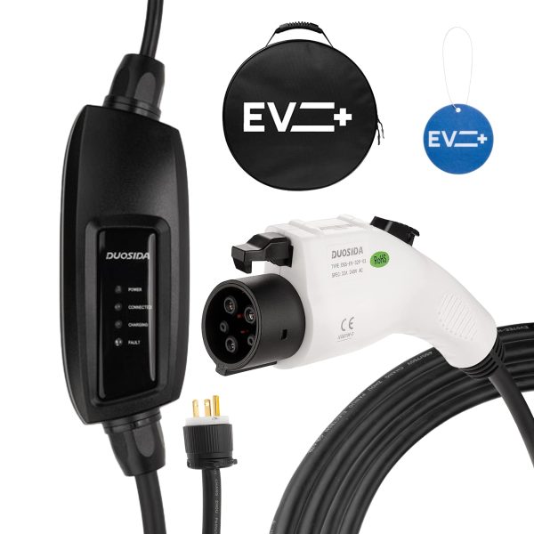 EV Charge+ Duosida Level 2 EV Charger – 16 Amp SAE J1772 Portable EV Charging Station – 25 Ft Cord with NEMA 6-20P – Charging Cable EVSE Travel Case