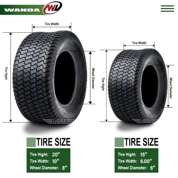 Set of 4 New Lawn Mower Turf Tires 15x6-6 Front and 20x10-8 Rear /4PR -13016-13040 - Image 3