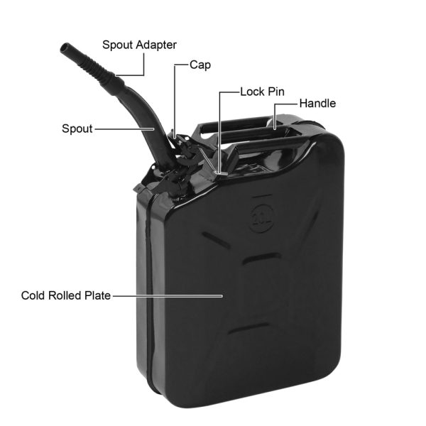 DreamBuck Jerry Cans for Gasoline, 20L 5 Gallon Metal Gas Can with Fuel Can and Spout System, US Standard Cold-Rolled Plate Petrol Diesel Can, Jerry Fuel Can, Gasoline Bucket with Oil Pipe, Black - Image 6