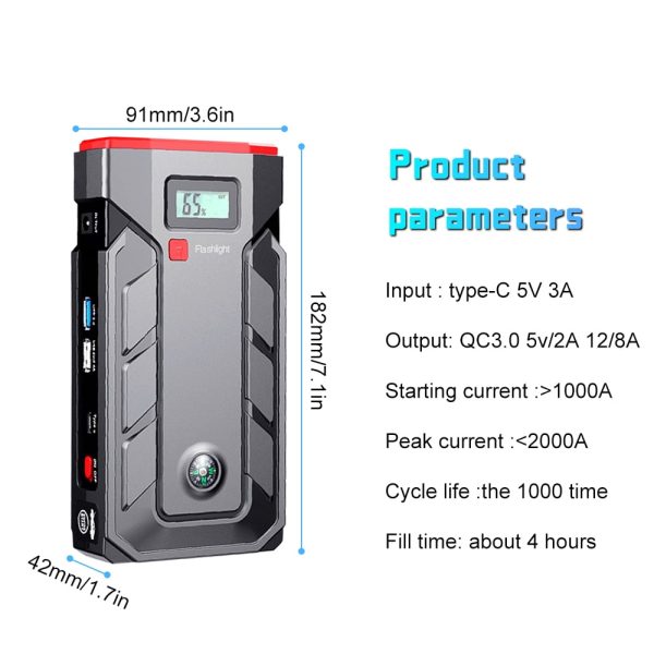 Car Jump Starter, 99900mAh Battery Jump Starter for All Gas or Up to 10L Diesel, Battery Booster Power Pack, 12V Auto Jump Box with LED Light, USB Quick Charge 3.0 - Image 12