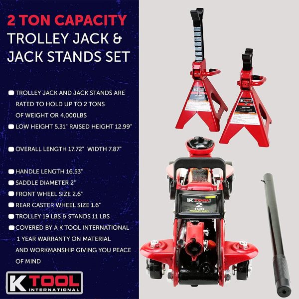 K Tool International KTI63097A 2 Ton Trolley & Jack Stands Combo - Image 3