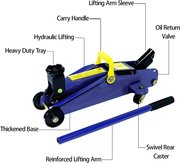 Dayplus Hydraulic Floor Jack 2 Ton Quick Rise Steel Floor Jack with Carrying Storage Case - Image 2